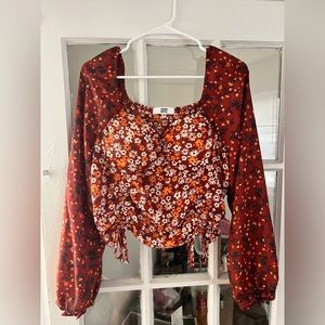 Burnt Orange Floral Cropped Blouse